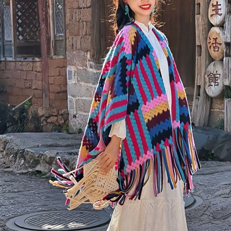 Chale Tibetano Trenzado con Borlas de Colores Candy Candy Color Braided Tibetan Tassel Shawl