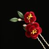 Horquilla de Flor Roja y Mariposa Azul China Chinese Blue Butterfly Red Flower Hairpin