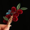 Horquilla de Flor Roja y Mariposa Azul China Chinese Blue Butterfly Red Flower Hairpin