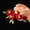 Horquilla de Flor Roja y Mariposa Azul China Chinese Blue Butterfly Red Flower Hairpin
