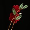 Horquilla de Flor Roja y Mariposa Azul China Chinese Blue Butterfly Red Flower Hairpin