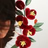 Horquilla de Flor Roja y Mariposa Azul China Chinese Blue Butterfly Red Flower Hairpin