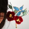 Horquilla de Flor Roja y Mariposa Azul China Chinese Blue Butterfly Red Flower Hairpin