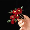 Horquilla de Flor Roja y Mariposa Azul China Chinese Blue Butterfly Red Flower Hairpin