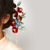 Horquilla de Flor Roja y Mariposa Azul China Chinese Blue Butterfly Red Flower Hairpin