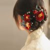 Pasador de Pelo de Camelia Roja Estilo Chino Hecho a Mano Chinese Style Handmade Red Camellia Hair Clip