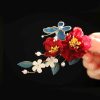 Pasador de Pelo de Camelia Roja Estilo Chino Hecho a Mano Chinese Style Handmade Red Camellia Hair Clip