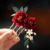 Pasador de Pelo de Camelia Roja Estilo Chino Hecho a Mano Chinese Style Handmade Red Camellia Hair Clip