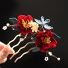 Pasador de Pelo de Camelia Roja Estilo Chino Hecho a Mano Chinese Style Handmade Red Camellia Hair Clip