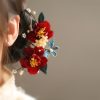 Pasador de Pelo de Camelia Roja Estilo Chino Hecho a Mano Chinese Style Handmade Red Camellia Hair Clip