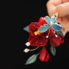 Pasador de Pelo de Camelia Roja Estilo Chino Hecho a Mano Chinese Style Handmade Red Camellia Hair Clip