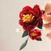 Pasador de Pelo de Camelia Roja Estilo Chino Hecho a Mano Chinese Style Handmade Red Camellia Hair Clip