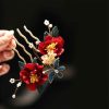 Pasador de Pelo de Camelia Roja Estilo Chino Hecho a Mano Chinese Style Handmade Red Camellia Hair Clip