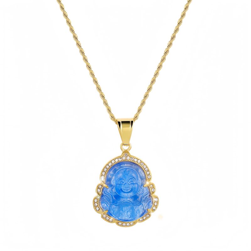 Collar de Buda Ríe de Jade con baño de Oro de 18K Gold-Filled Laughing Buddha Jade Necklace