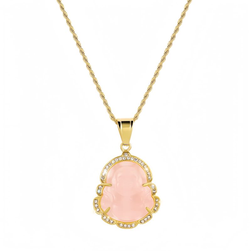 Collar de Buda Ríe de Jade con baño de Oro de 18K Gold-Filled Laughing Buddha Jade Necklace