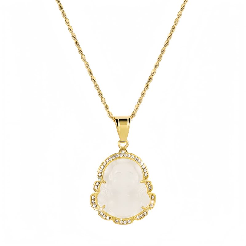 Collar de Buda Ríe de Jade con baño de Oro de 18K Gold-Filled Laughing Buddha Jade Necklace