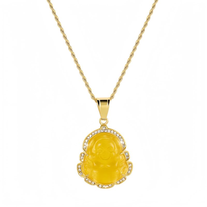 Collar de Buda Ríe de Jade con baño de Oro de 18K Gold-Filled Laughing Buddha Jade Necklace