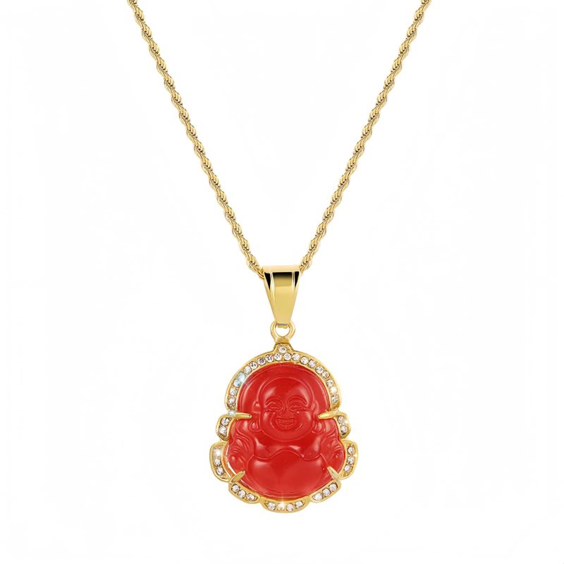 Collar de Buda Ríe de Jade con baño de Oro de 18K Gold-Filled Laughing Buddha Jade Necklace
