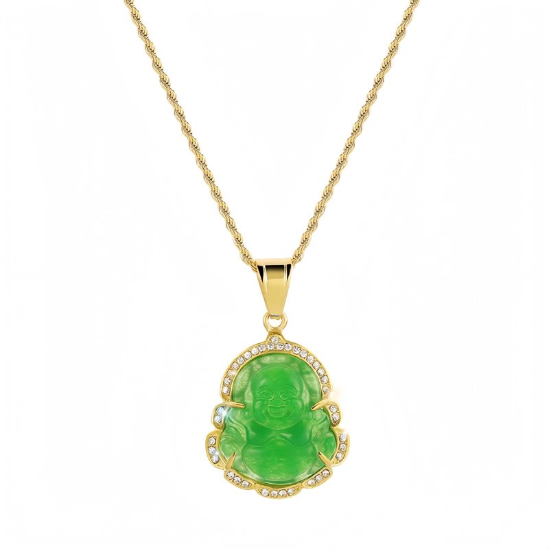 Collar de Buda Ríe de Jade con baño de Oro de 18K Gold-Filled Laughing Buddha Jade Necklace