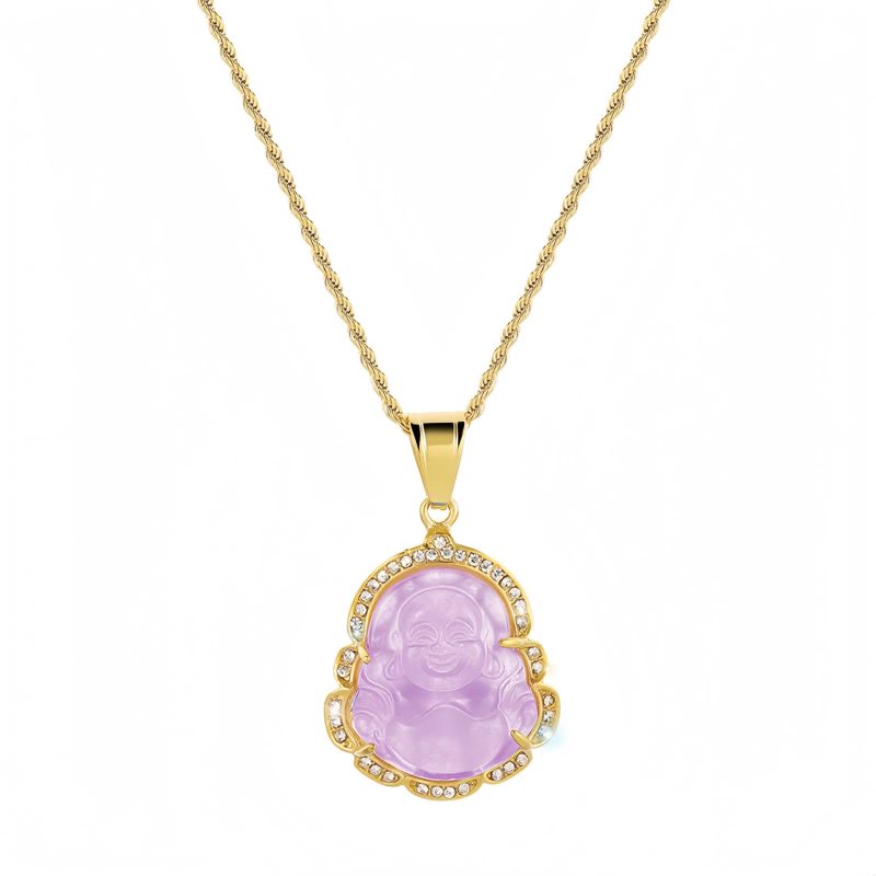 Collar de Buda Ríe de Jade con baño de Oro de 18K Gold-Filled Laughing Buddha Jade Necklace