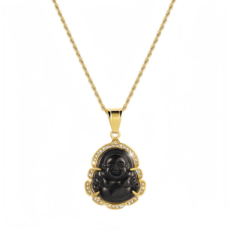 Collar de Buda Ríe de Jade con baño de Oro de 18K Gold-Filled Laughing Buddha Jade Necklace