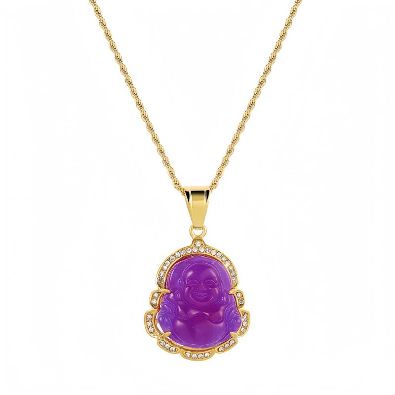 Collar de Buda Ríe de Jade con baño de Oro de 18K Gold-Filled Laughing Buddha Jade Necklace