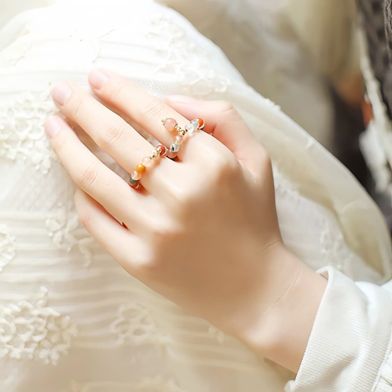 14金メッキ 福禄寿 ピーチムーンストーンリング 14k Gold Plated Fu Lu Shou Peach Moonstone Ring