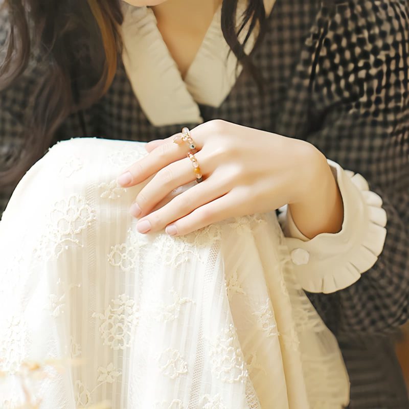 14金メッキ 福禄寿 ピーチムーンストーンリング 14k Gold Plated Fu Lu Shou Peach Moonstone Ring