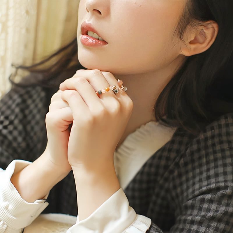 14金メッキ 福禄寿 ピーチムーンストーンリング 14k Gold Plated Fu Lu Shou Peach Moonstone Ring