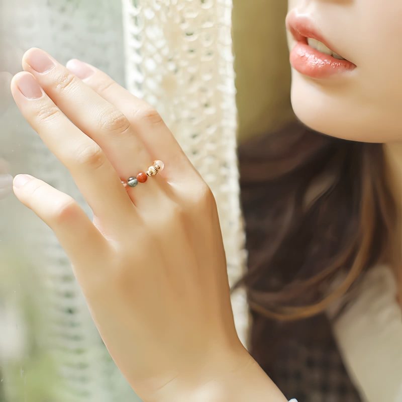 14金メッキ 福禄寿 ピーチムーンストーンリング 14k Gold Plated Fu Lu Shou Peach Moonstone Ring