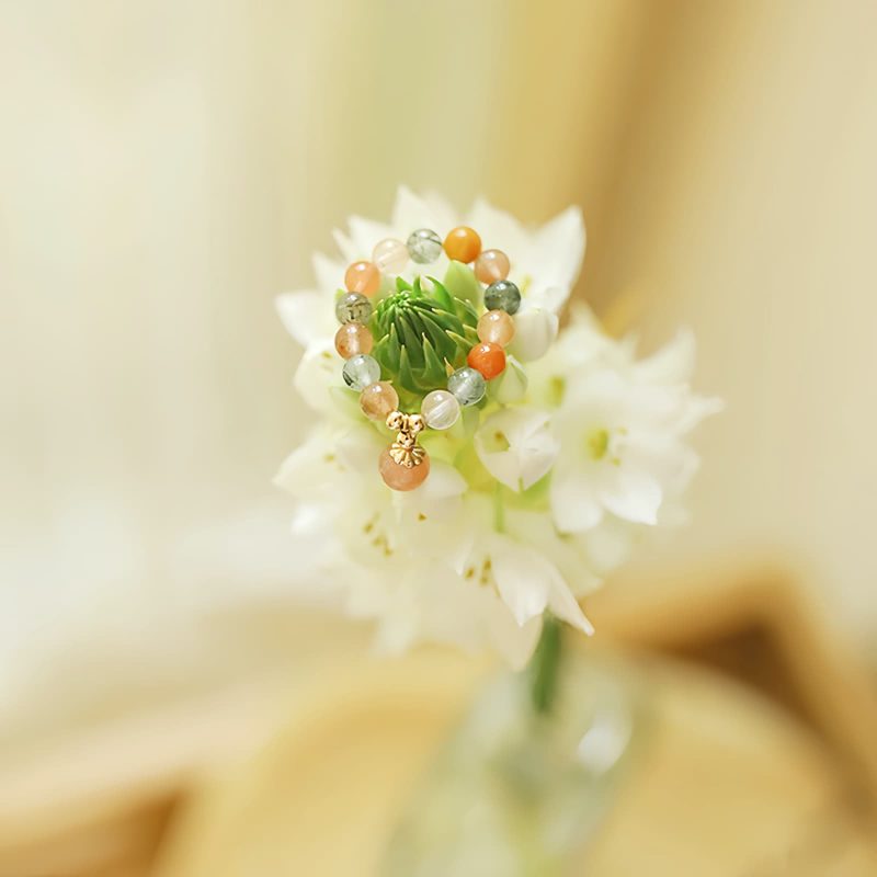 14金メッキ 福禄寿 ピーチムーンストーンリング 14k Gold Plated Fu Lu Shou Peach Moonstone Ring