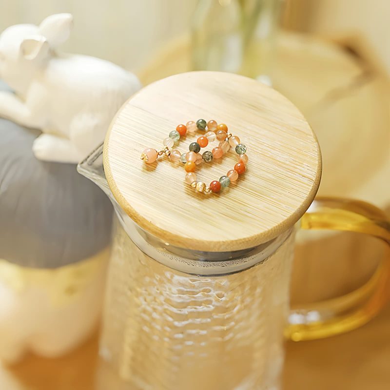 14金メッキ 福禄寿 ピーチムーンストーンリング 14k Gold Plated Fu Lu Shou Peach Moonstone Ring