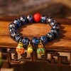 Pulsera de Cinabrio con Bestia Dorada que Devora - Multicolor Gold Swallowing Beast Colorful Cinnabar Bracelet