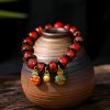 Pulsera de Cinabrio con Bestia Dorada que Devora - Multicolor Gold Swallowing Beast Colorful Cinnabar Bracelet