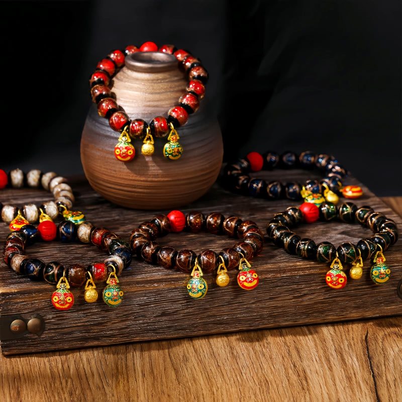 Pulsera de Cinabrio con Bestia Dorada que Devora - Multicolor Gold Swallowing Beast Colorful Cinnabar Bracelet