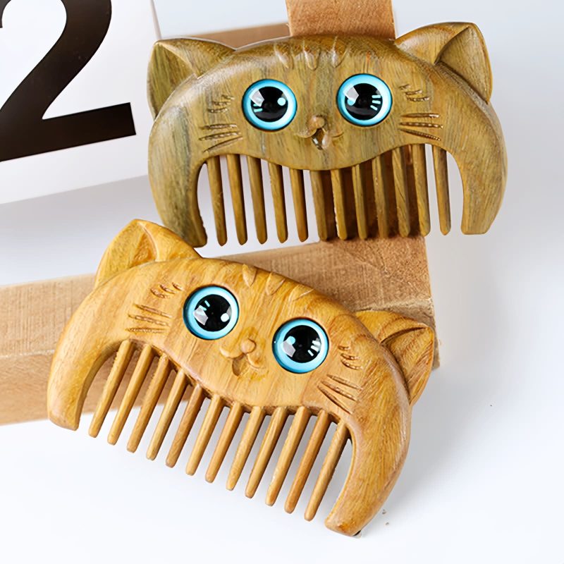 Peine con diseño de gato de sándalo verde Green Sandalwood Cat Pattern Comb
