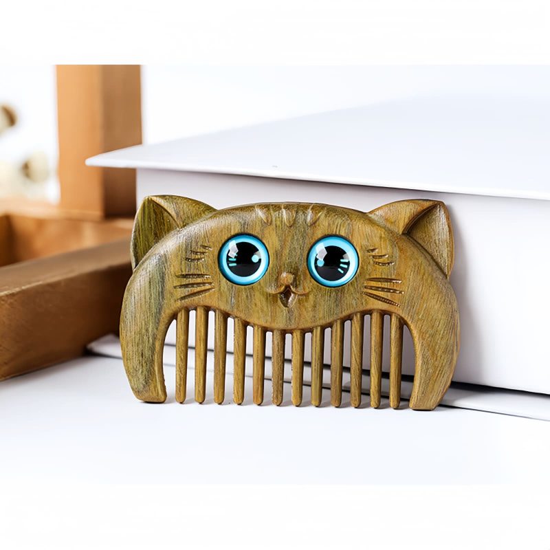 Peine con diseño de gato de sándalo verde Green Sandalwood Cat Pattern Comb