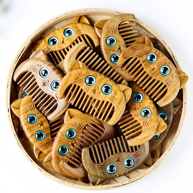 Peine con diseño de gato de sándalo verde Green Sandalwood Cat Pattern Comb