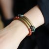 Pulsera de Pareja de Obsidiana Negra, Jaspe Rojo y Ágata Musgosa con Cobre Moss Agate Red Jasper Black Obsidian Copper Couple Bracelet