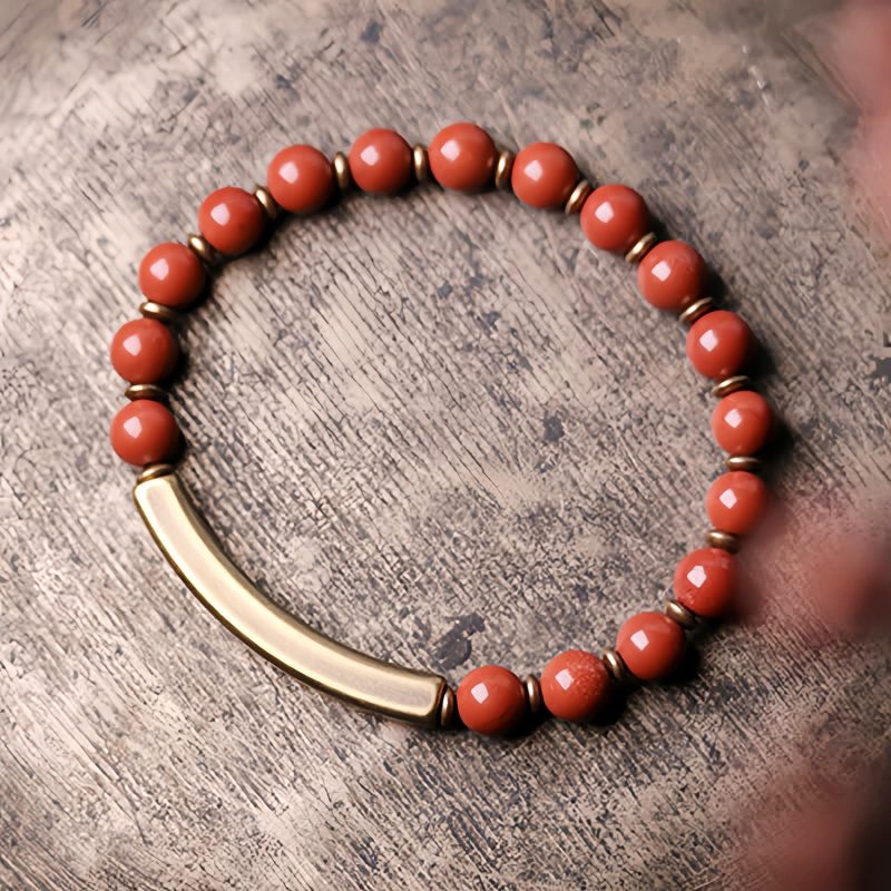 Pulsera de Pareja de Obsidiana Negra, Jaspe Rojo y Ágata Musgosa con Cobre Moss Agate Red Jasper Black Obsidian Copper Couple Bracelet