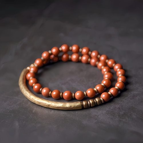 Pulsera de Pareja de Obsidiana Negra, Jaspe Rojo y Ágata Musgosa con Cobre Pulsera de Pareja de Obsidiana Negra, Jaspe Rojo y Ágata Musgosa con Cobre
