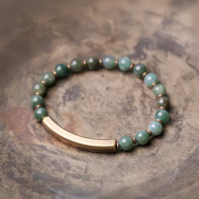 Pulsera de Pareja de Obsidiana Negra, Jaspe Rojo y Ágata Musgosa con Cobre Moss Agate Red Jasper Black Obsidian Copper Couple Bracelet