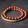 Pulsera de Pareja de Obsidiana Negra, Jaspe Rojo y Ágata Musgosa con Cobre Moss Agate Red Jasper Black Obsidian Copper Couple Bracelet