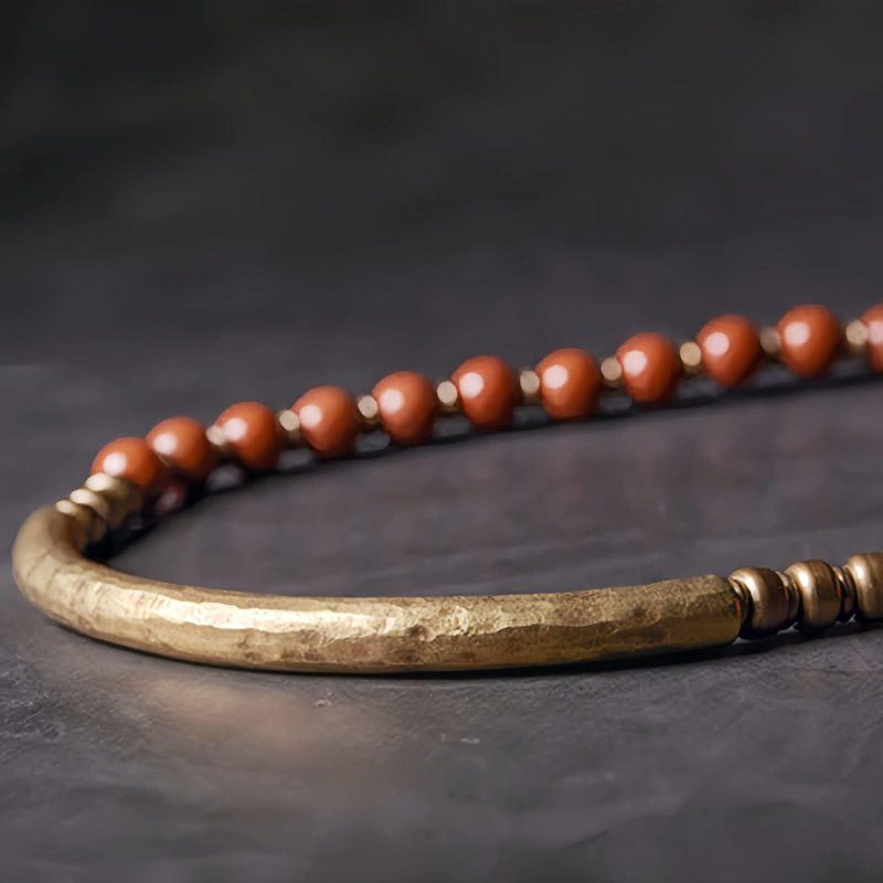 Pulsera de Pareja de Obsidiana Negra, Jaspe Rojo y Ágata Musgosa con Cobre Moss Agate Red Jasper Black Obsidian Copper Couple Bracelet