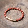 Pulsera de Pareja de Obsidiana Negra, Jaspe Rojo y Ágata Musgosa con Cobre Moss Agate Red Jasper Black Obsidian Copper Couple Bracelet