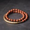 Pulsera de Pareja de Obsidiana Negra, Jaspe Rojo y Ágata Musgosa con Cobre Moss Agate Red Jasper Black Obsidian Copper Couple Bracelet