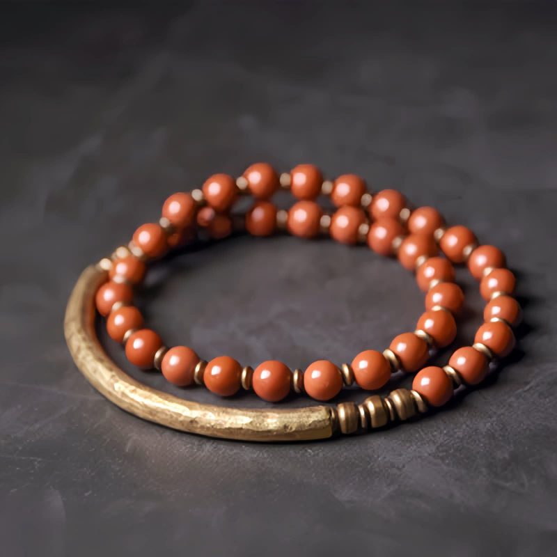 Pulsera de Pareja de Obsidiana Negra, Jaspe Rojo y Ágata Musgosa con Cobre Moss Agate Red Jasper Black Obsidian Copper Couple Bracelet