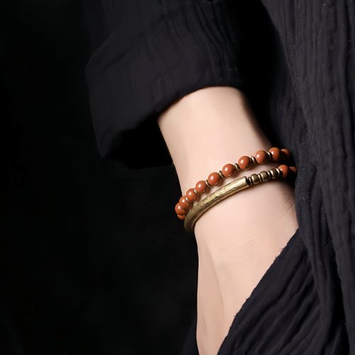 Pulsera de Pareja de Obsidiana Negra, Jaspe Rojo y Ágata Musgosa con Cobre Pulsera de Pareja de Obsidiana Negra, Jaspe Rojo y Ágata Musgosa con Cobre