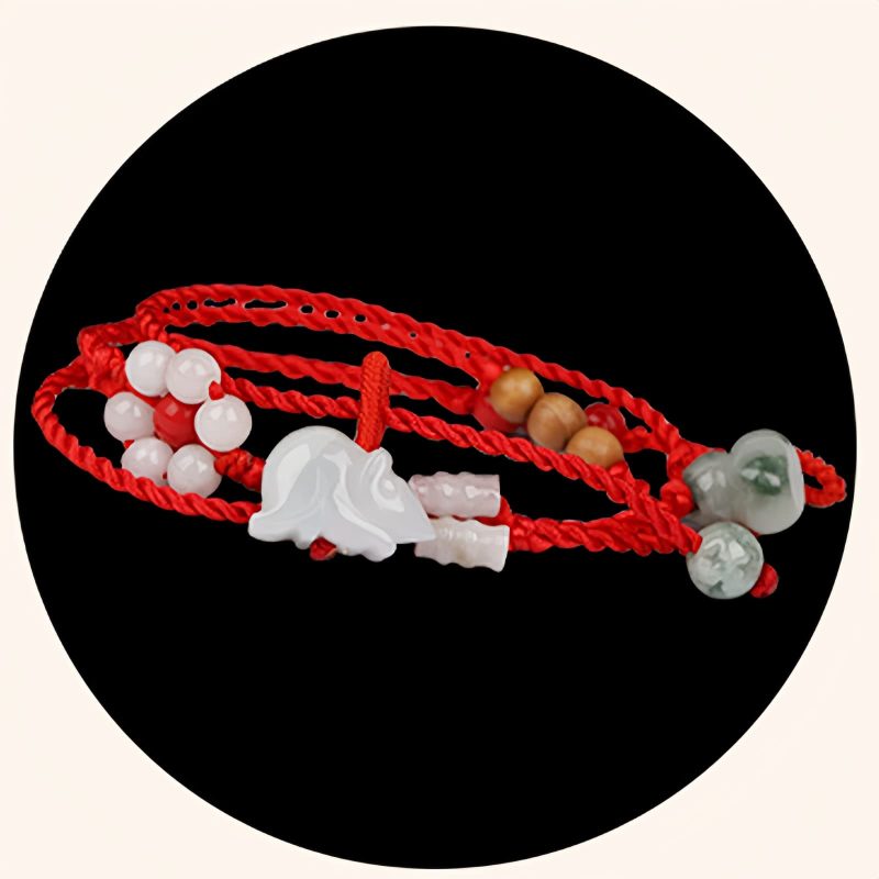 Cadena de Cintura del Zodiaco Chino de Madera de Durazno con Hilo Rojo Peach Wood Zodiac Belly Chain with Red String