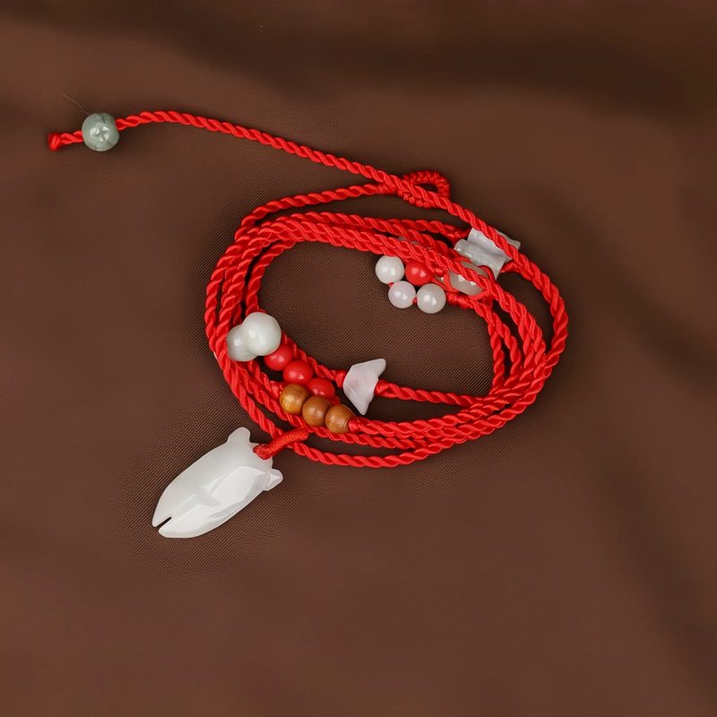 Cadena de Cintura del Zodiaco Chino de Madera de Durazno con Hilo Rojo Peach Wood Zodiac Belly Chain with Red String